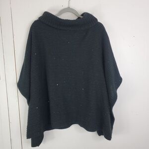 Apt 9 Poncho Womens One Size Cowl Neck Sequin Knit Elevated Casual Black